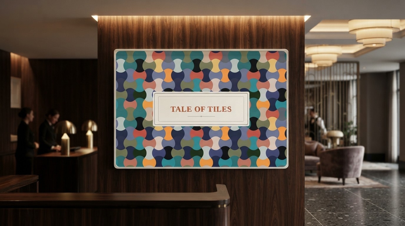 Handgemaakt Tale of Tiles paneel in een hotellobby